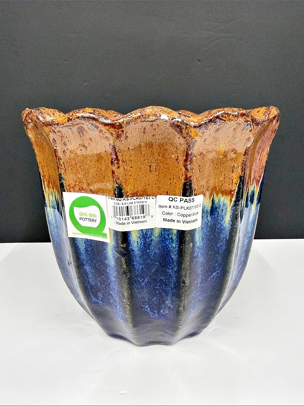 Oin Wei Pottery Copper Blue Glazed Ceramic Planter Vietnamese Pottery